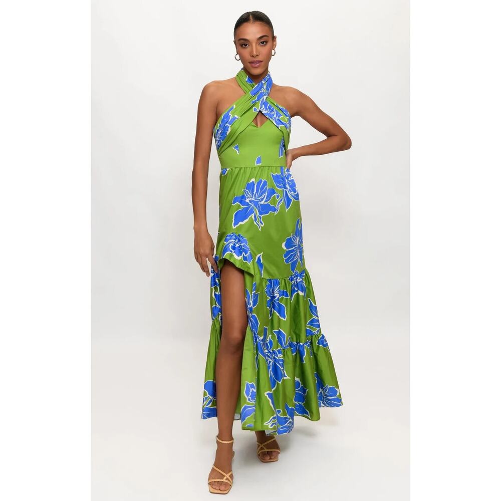 NWD Hutch Joslin Cotton Sateen Ruffle Midi Dress Size 16 Green #8E477